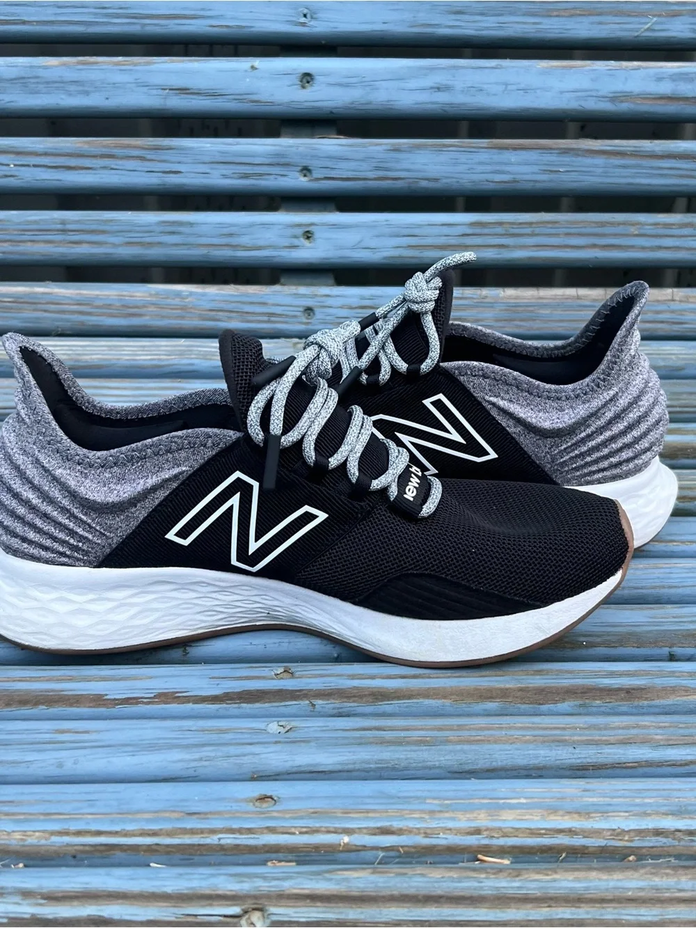New Balance Black and White Women's Running Sneakers with Heather Gray Collar - Picture 3 of 9